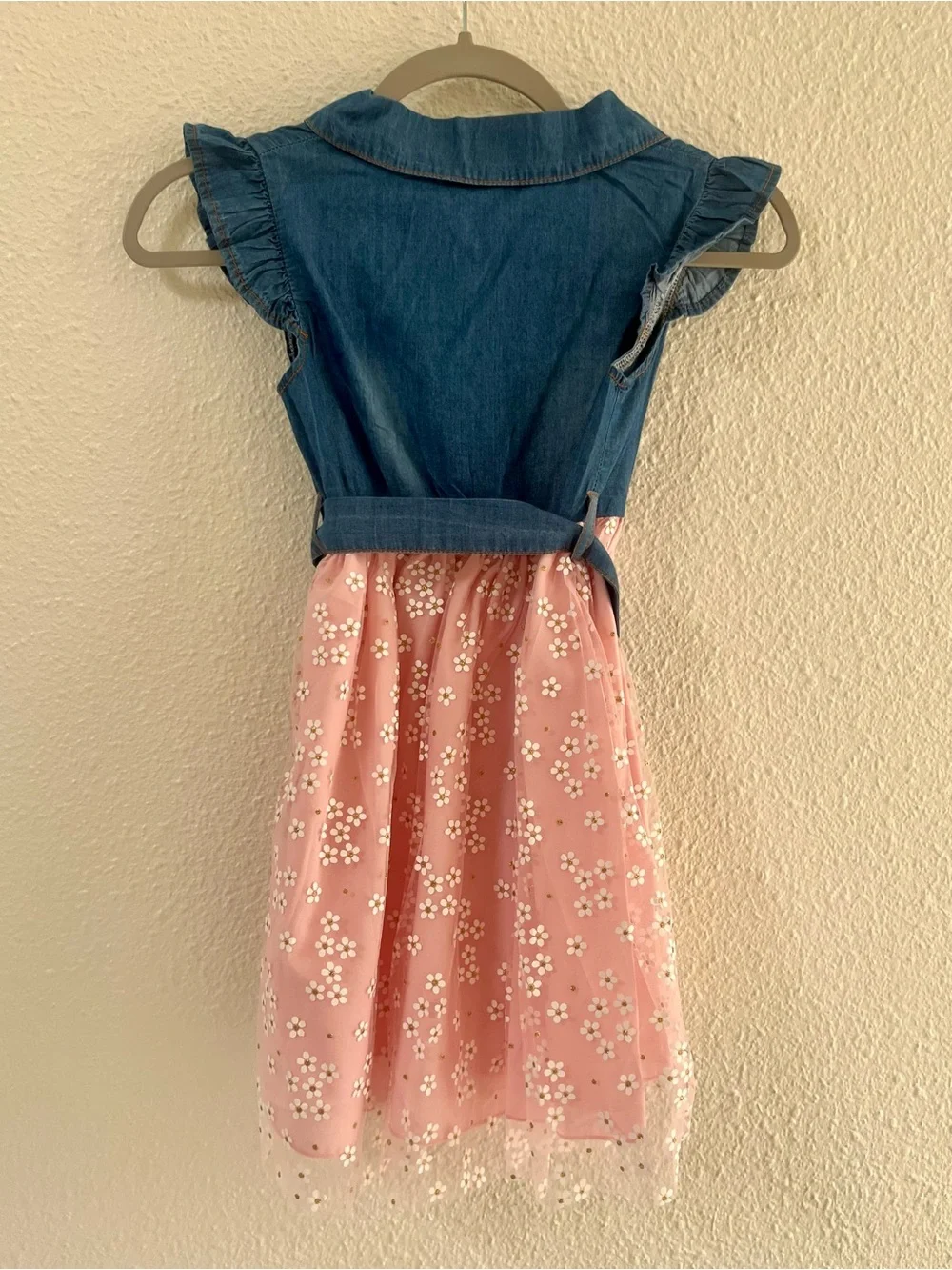 NWOT Boutique Denim & Pink Floral Girls' Dress with Bow